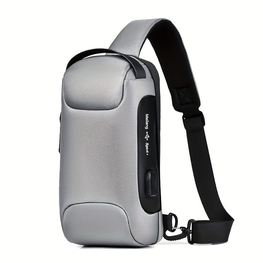 Oxford Fabric Waist Bag with USB Charging Combination Lock - Sleek Black Crossbody for Men Women, Ideal for Outdoor Activities Motorcycle Riding, Perfect Valentine's or Father's Gift, Motorcycle Bag