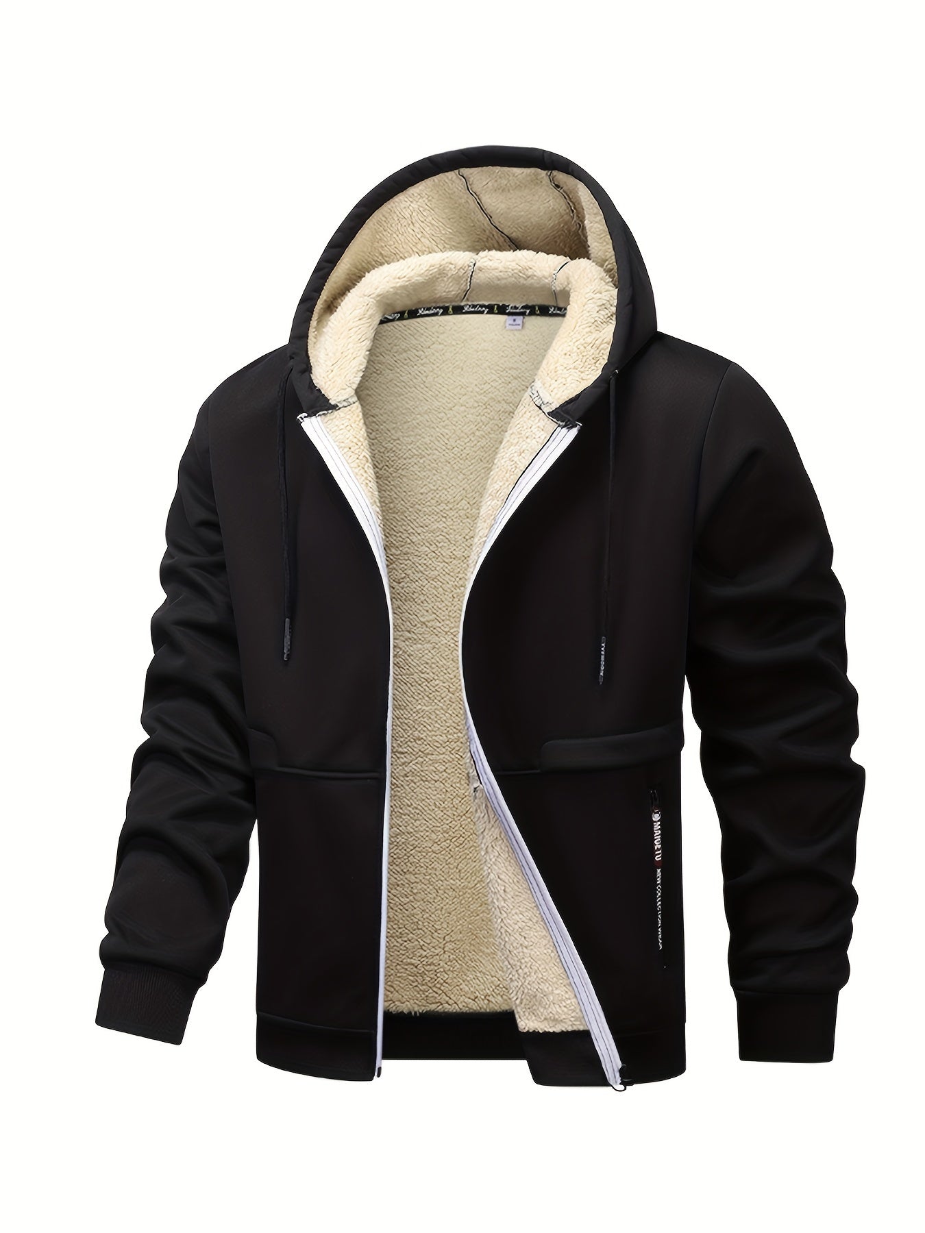 1pc Men'S Casual Style Hooded Jacket, Thick Fleece Lined, Warm