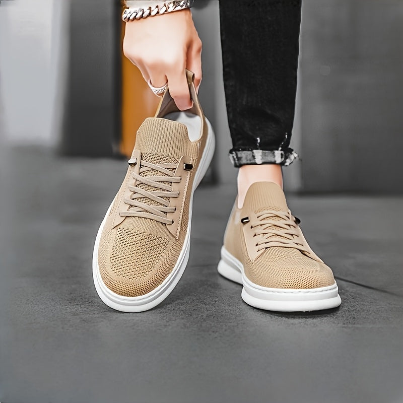 Men'S Breathable Knit Mesh Running Shoes - Anti-Odor Casual Sneakers with Soft EVA Sole, Round Toe Design Low-Top Lace-Up for Jogging, Hiking, Outdoor Daily Wear - Khaki/Black/Gray, Jogging Shoes