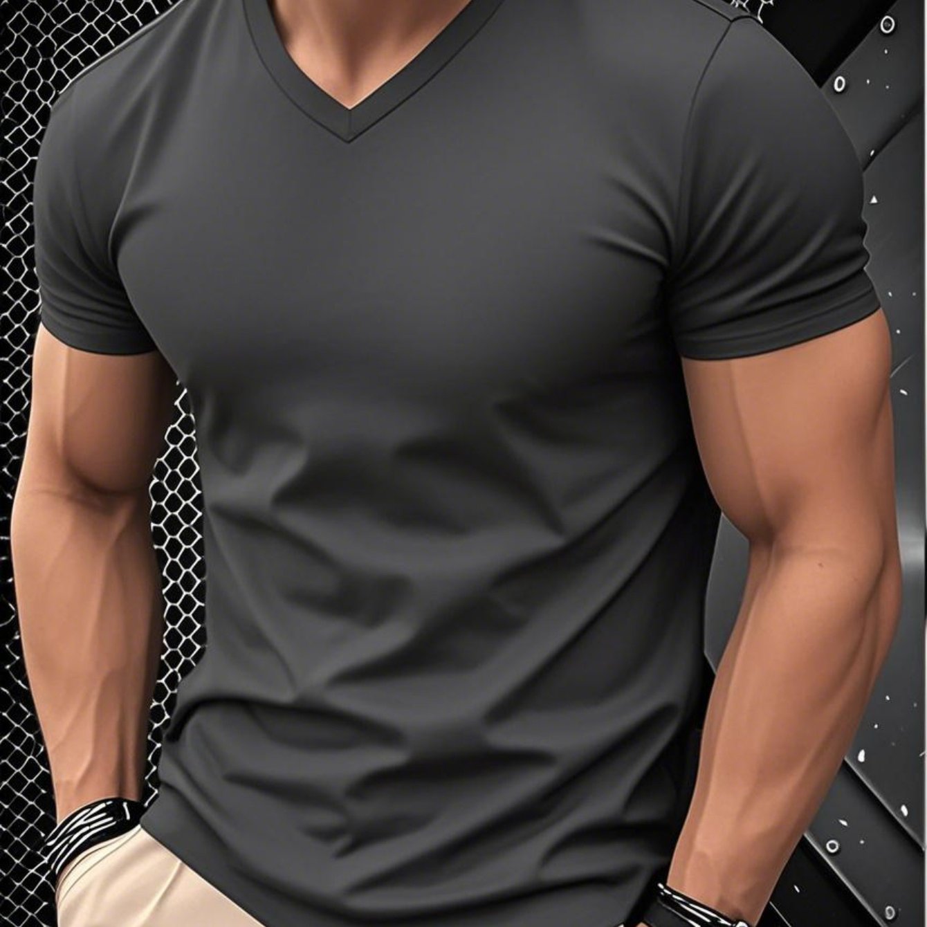1pc Men's Light Blue Solid Color V-Neck Casual T-Shirt - Breathable Regular Fit Short Sleeve Tee for Spring Summer, Gym, Office Casual Attire