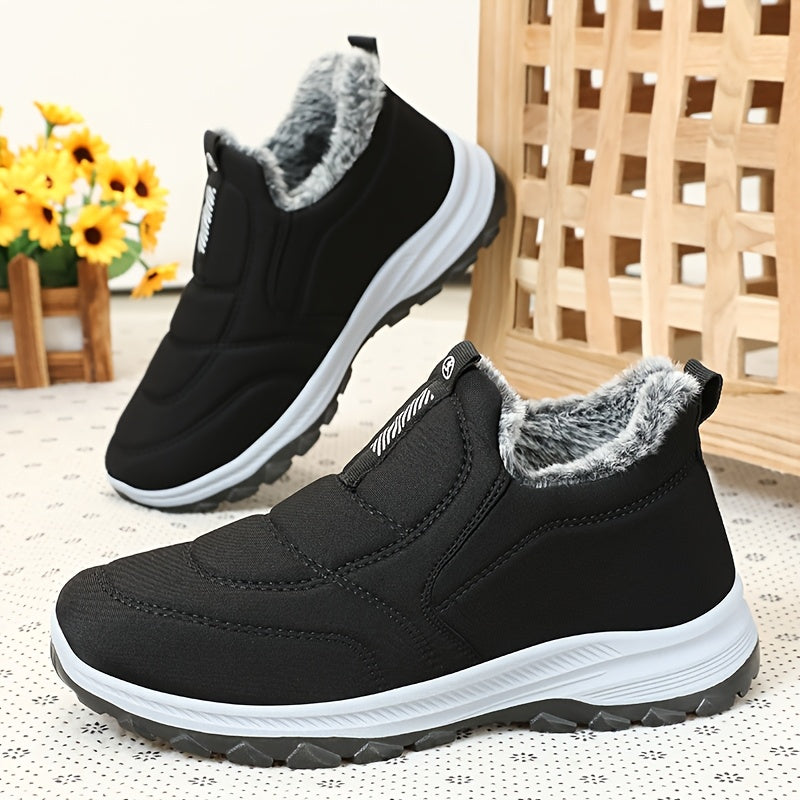 Winter Men'S Large Size Outdoor Short Boots - Fleece Lined Warm, Non-Slip PVC Sole, Round Toe Design, Black Casual Hiking Shoes Suitable for All Four Seasons