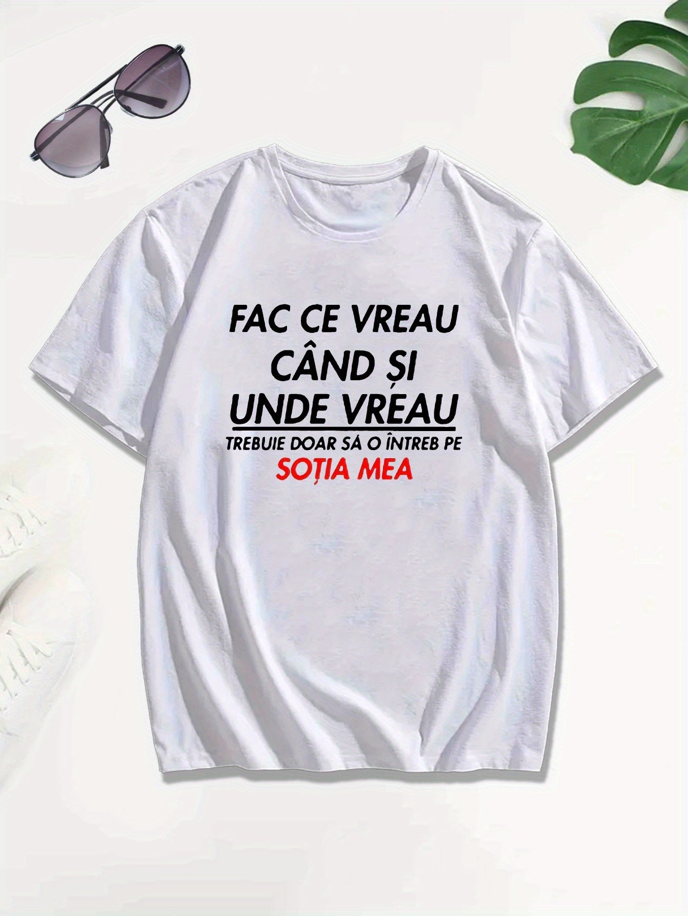 Men's Romanian Quote Short Sleeve T-Shirt - "Face Ce Vreau Cand Si Under Breath" Print, Lightweight Polyester, Casual Summer Top, Round Neck, Machine Washable, Machine Washable Tee Bold Text Tee Lightweight Material