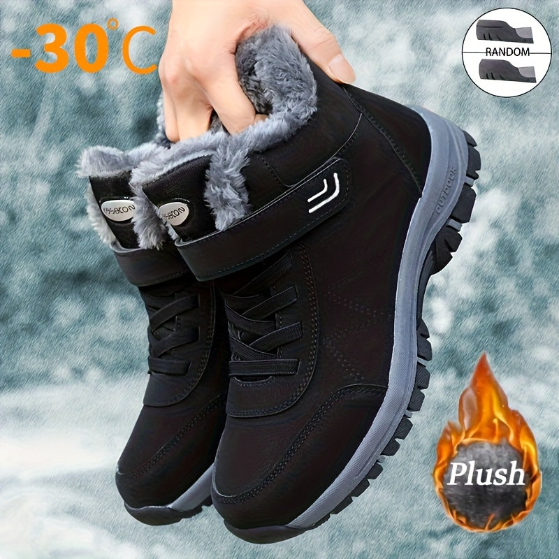Men's Plush-Lined Winter Snow Boots - Durable, Non-Slip Traction Sole with Hook & Loop Fastener, Comfortable Fabric Lining for Outdoor Hiking and Casual Wear, Winter Boots