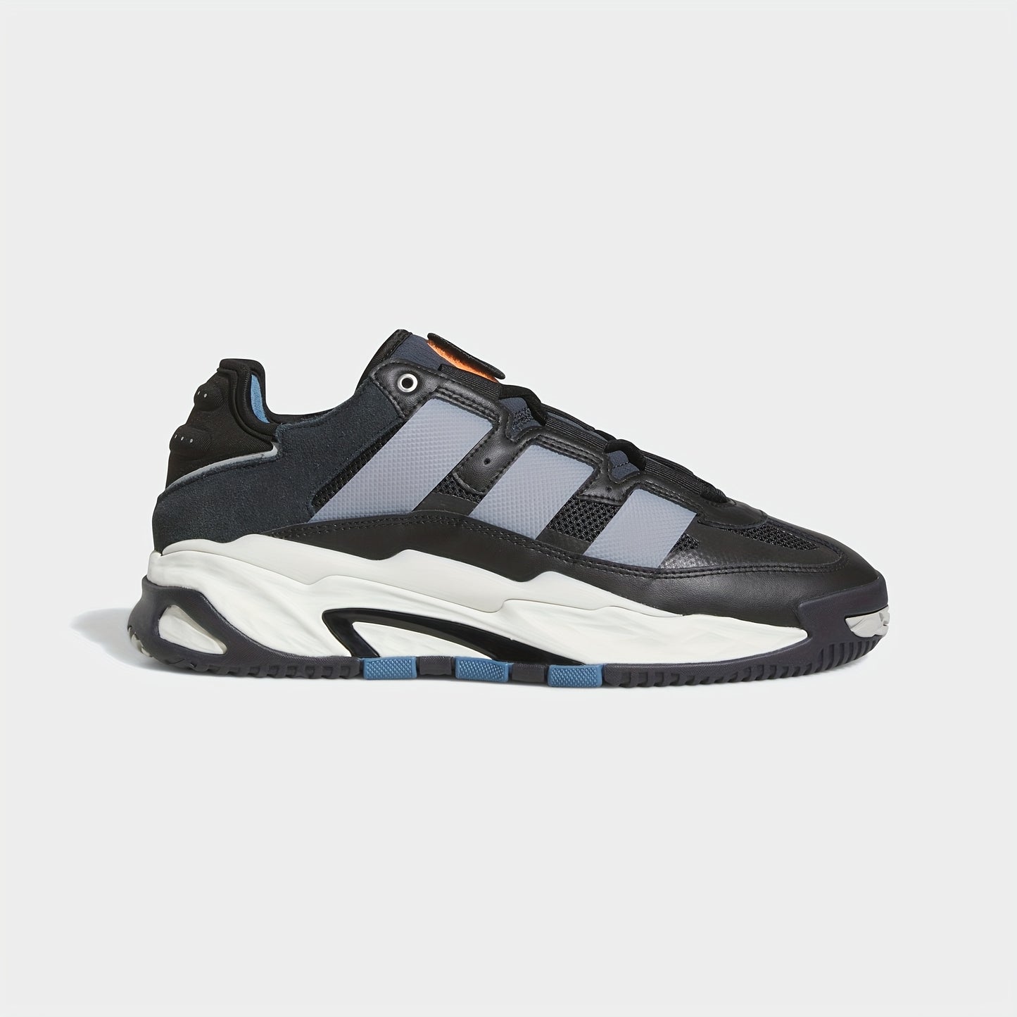 Adidas Niteball Low-Top Sneakers for Men Women - Striped Casual Shoes with Genuine Leather Upper, Breathable Fabric Lining Rubber Sole, Black/Blue/Orange Accents (FZ5742), Athletic Footwear, Modern Triptych Design, Durabl