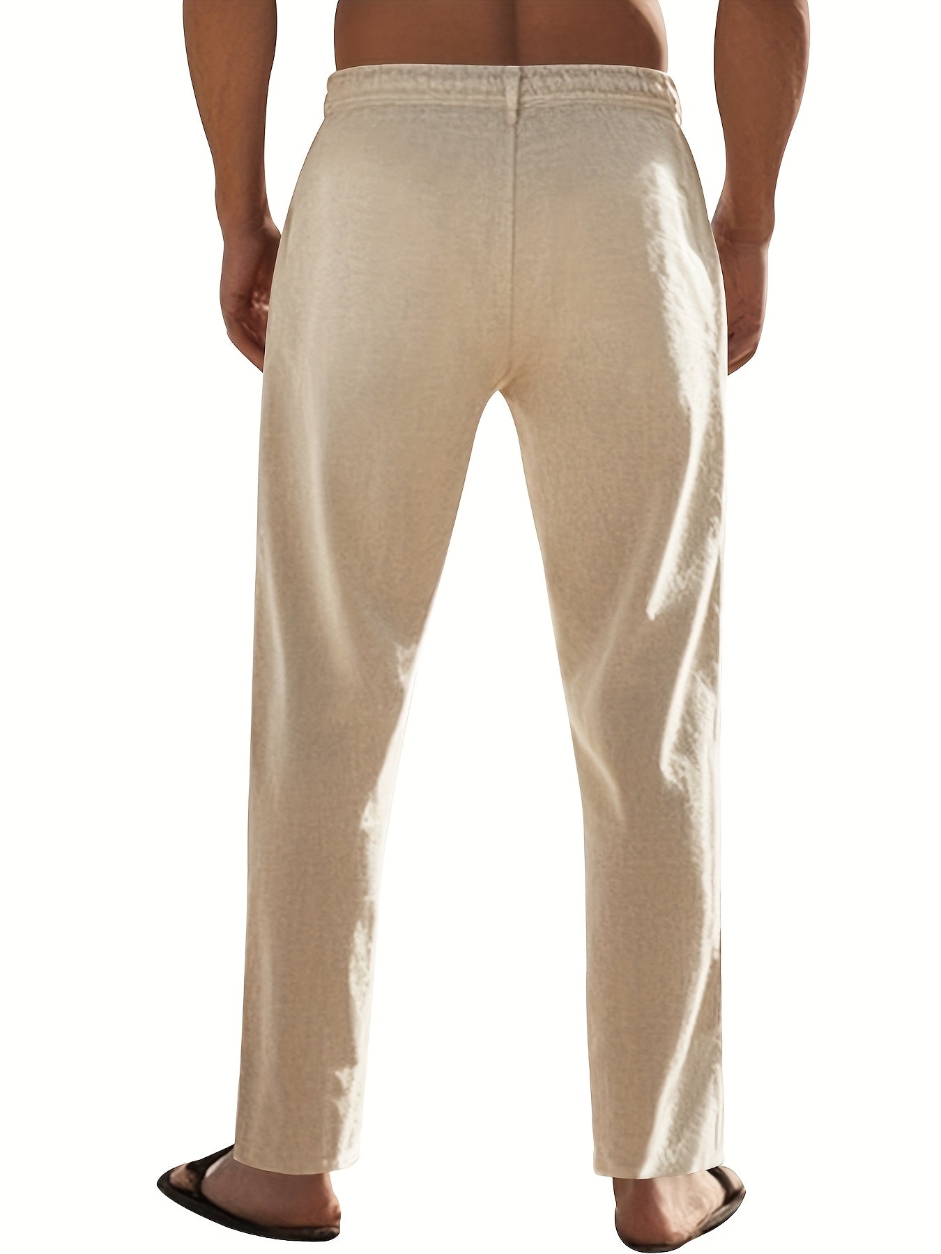 Men'S Casual Linen Drawstring Pants - Comfortable Straight Fit, Lightweight & Breathable for Beach & Outdoor Activities, Beach Casual Wear|Straight Fit Pants|Lightweight Fabric