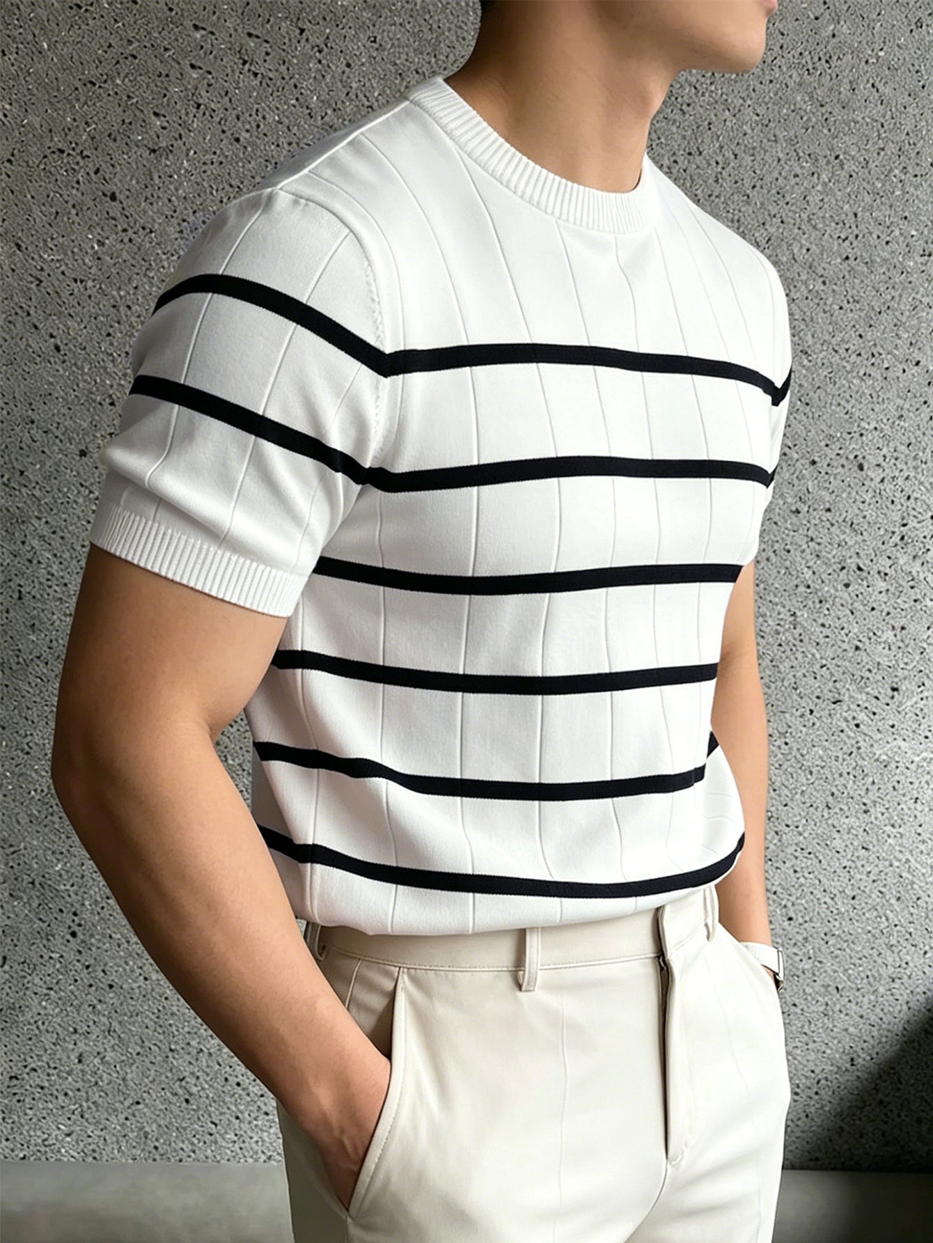 Men's Striped Short Sleeve Knit Pullover Casual Summer Top