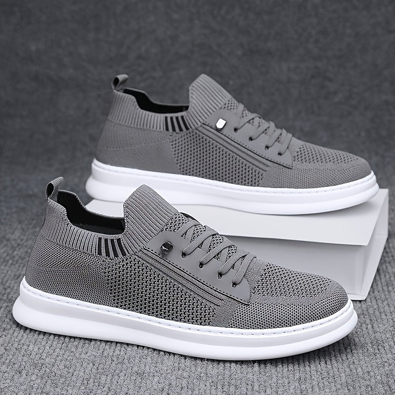 Men'S Breathable Knit Mesh Running Shoes - Anti-Odor Casual Sneakers with Soft EVA Sole, Round Toe Design Low-Top Lace-Up for Jogging, Hiking, Outdoor Daily Wear - Khaki/Black/Gray, Jogging Shoes