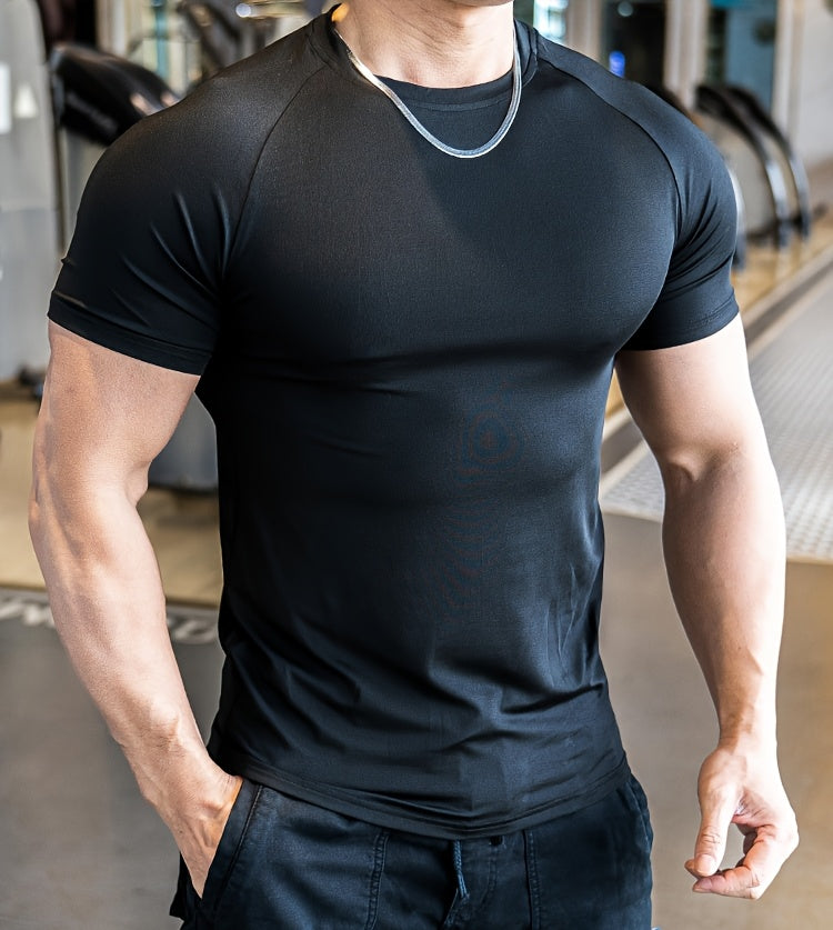 Men'S Slim-Fit Quick-Dry Athletic T-Shirt - Breathable, Stretchy, Solid Color Crew Neck Tee for Gym, Casual Summer Wear, Gym Apparel Trendy Men'S Tee Quickdry Materia