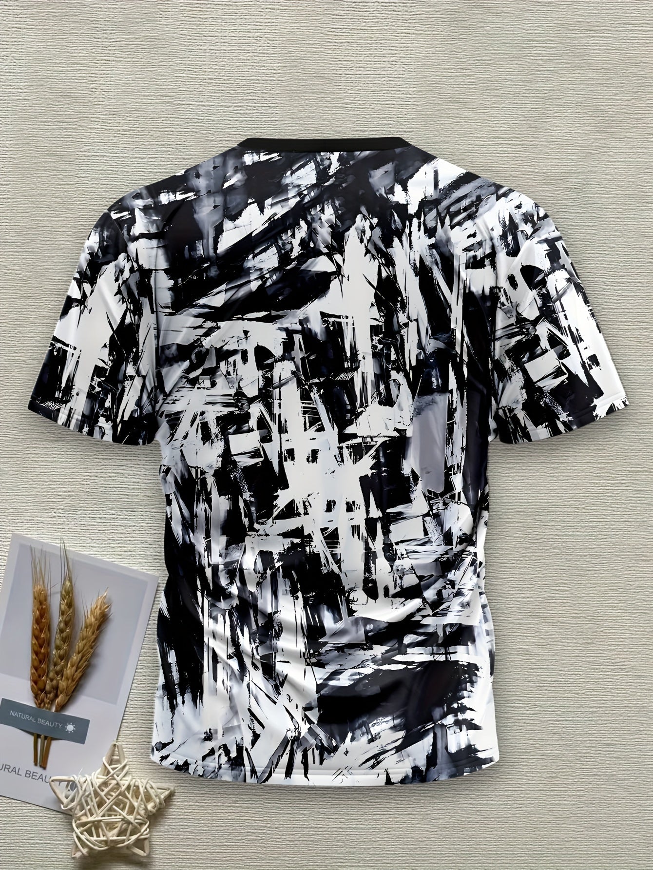 Men'S Casual Short Sleeve T-shirt, Polyester 100% 3D Print Crew Neck Tee with Slight Stretch, Regular Fit, 110g/m² Knit Fabric