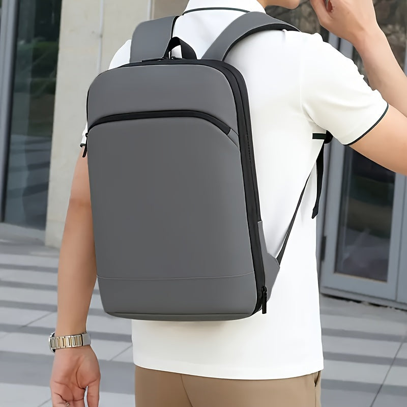 Expandable Black Nylon Business Backpack with Padded Laptop Compartment, Lightweight with Trolley Sleeve, Durable Zipper, Multi-Pocket Design, Splicing and Color Block Detail, Ideal for Daily Commute and Travel - Wet Wipe Cle