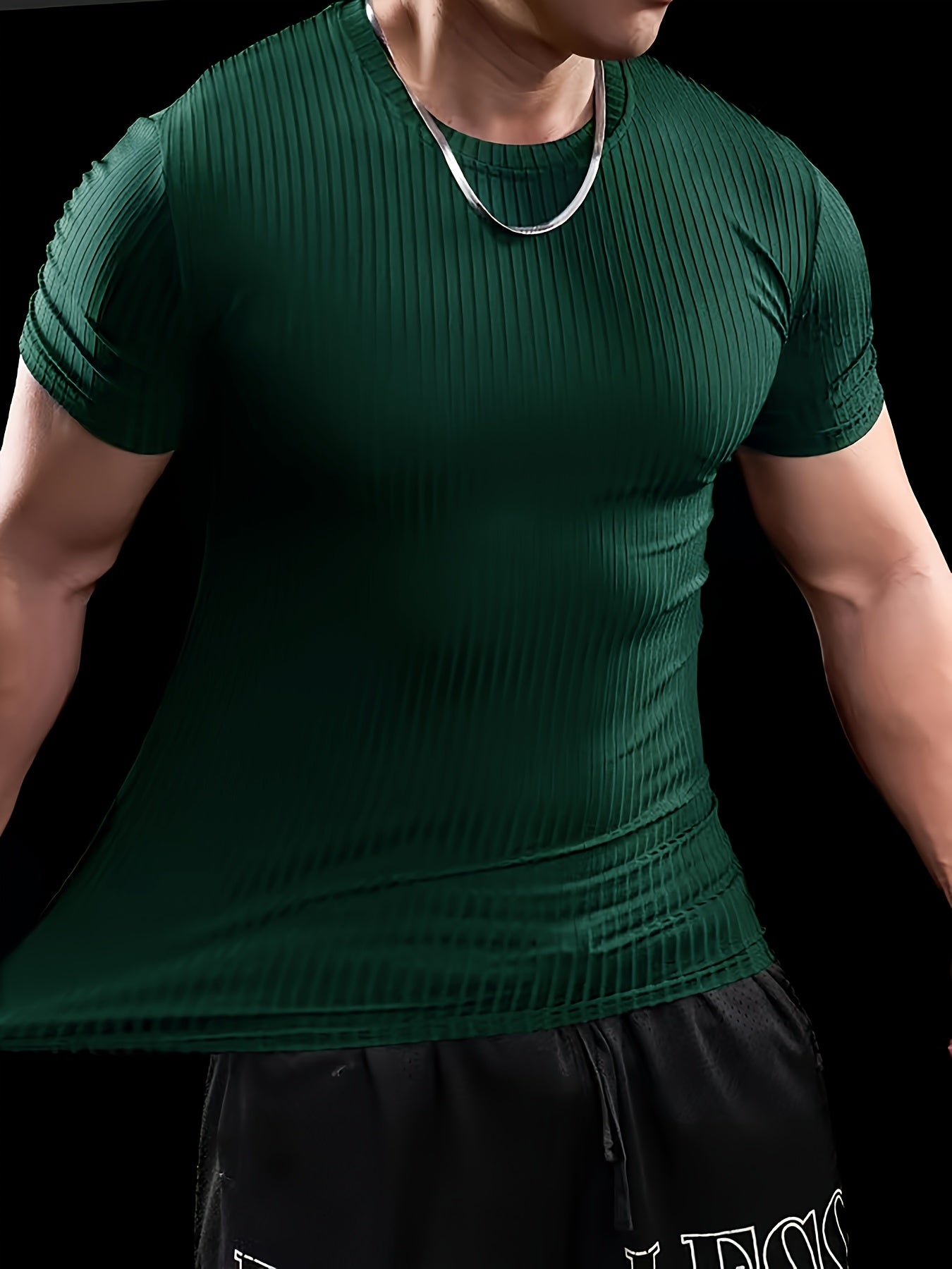 Men's Stretch Fit Short Sleeve T-Shirt - Breathable, Comfortable Polyester Blend, Solid Blue, Crew Neck, Casual Sporty Style for Spring/Summer