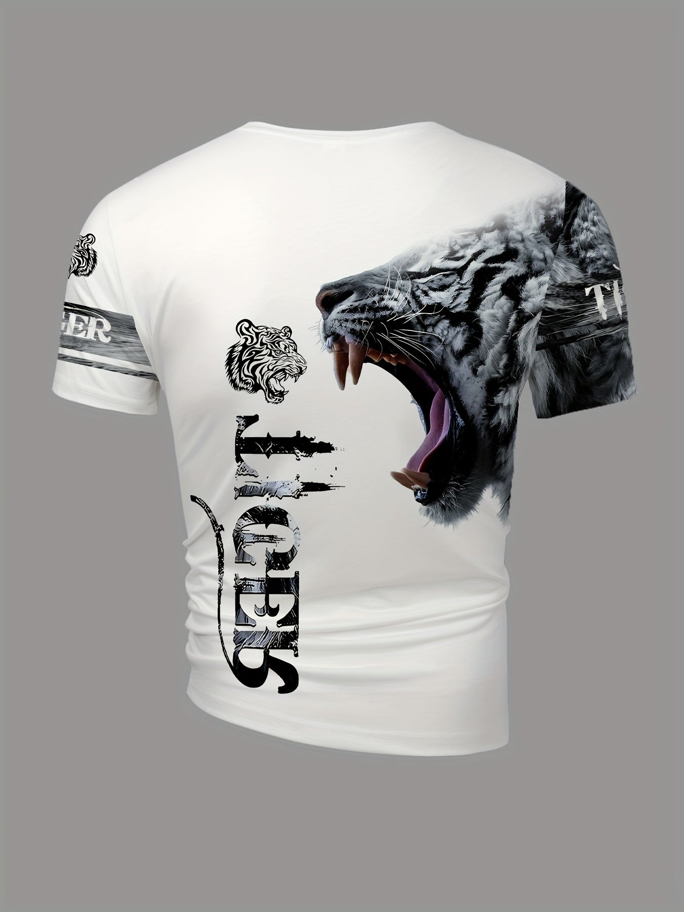 Men'S Women'S "Tiger" Graphic T-Shirt - Casual, Stylish 3D Print Animal Design, White, Short Sleeve, Polyester Knit, Regular Fit, Streetwear Tee Bold Animal Print Stretchy Fabric