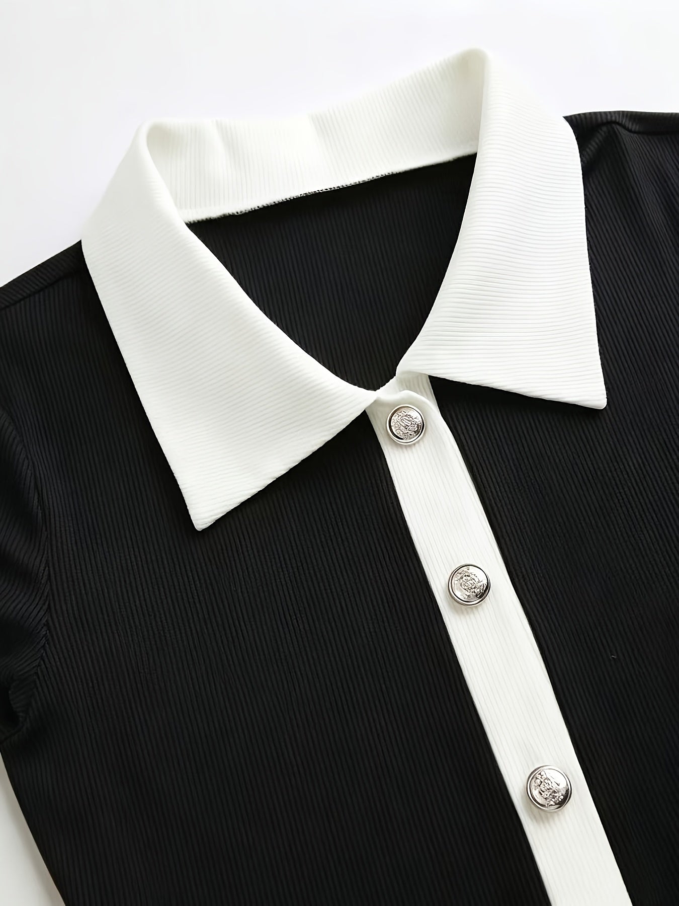 Elegant Black and White Polo Collar Long Dress for Women