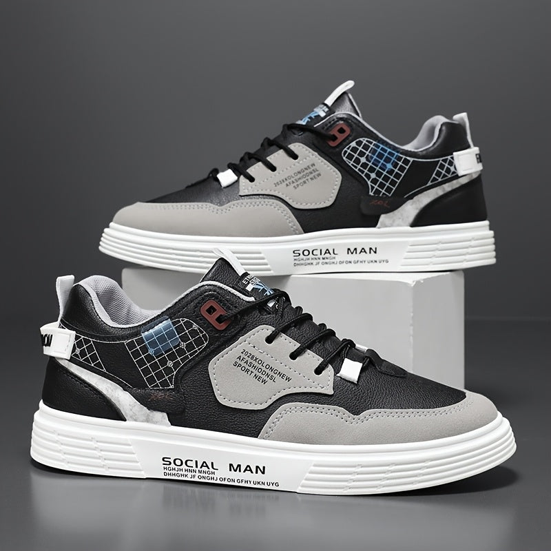 Men's Stylish Athletic Sneakers - Durable, Non-Slip, Thick Sole for Height Boost Shock Absorption, Casual Campus Trend, Versatile Lace-Up Design