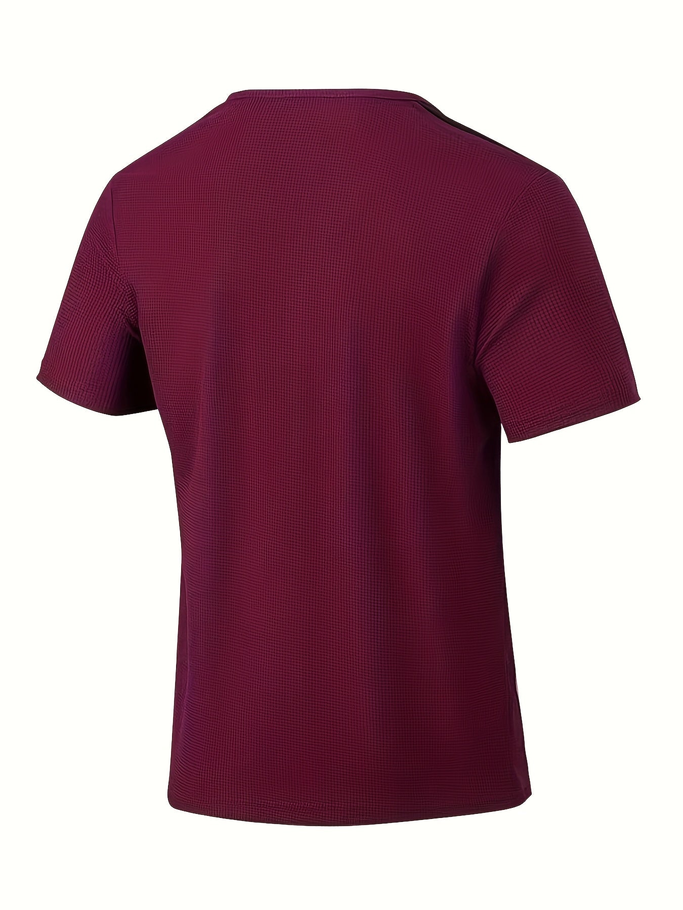 Men'S Casual Waffle Knit Short Sleeve T-Shirt with Drawstring Detail - Maroon Black, Round Neck, Breathable Polyester Fabric for Summer Outings, Casual Weekend Wear Round Neck Tee Stylish Contrast Stitchin