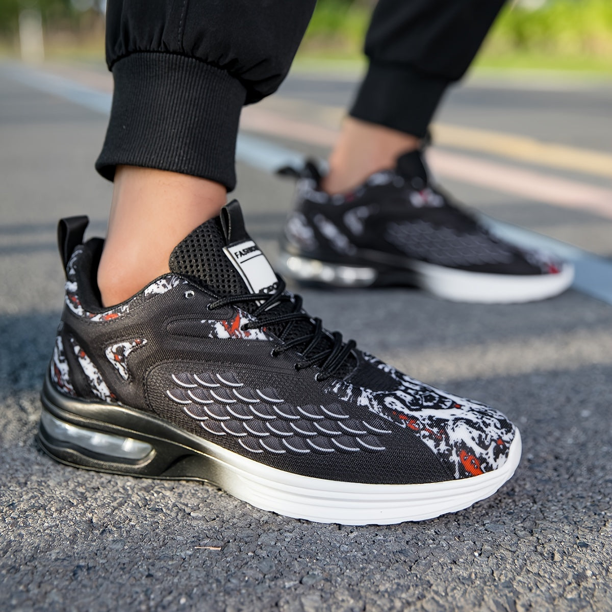Men'S Stylish Athletic Sneakers - Breathable Mesh Upper, Lightweight Air Cushion Sole, Lace-Up Running Shoes with Tiger Design, Comfortable for Casual Training Wear