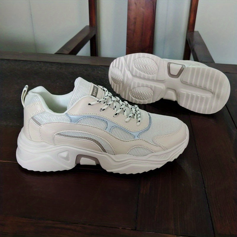 Women's Fashionable Platform Chunky Sneakers, Lace Up Breathable Running Shoes, Thick Bottom Outdoor Casual Dad Shoes
