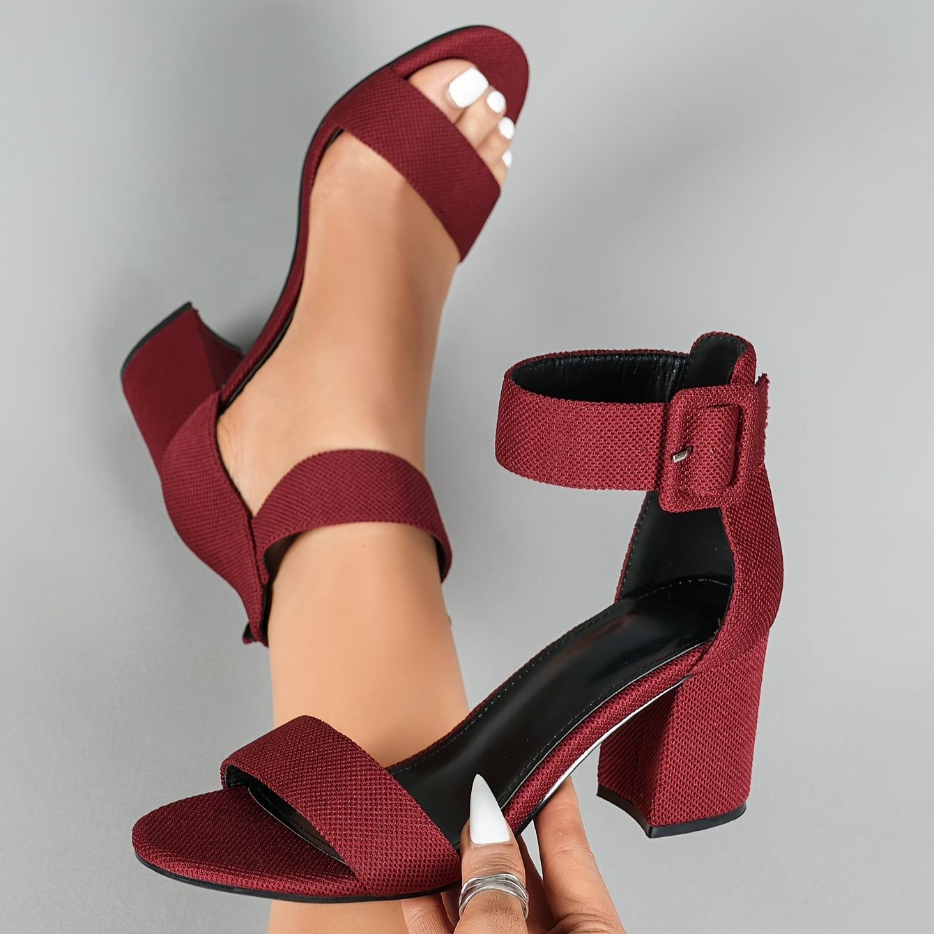 Women's Open Toe High Block Heel Sandals with Adjustable Ankle Strap