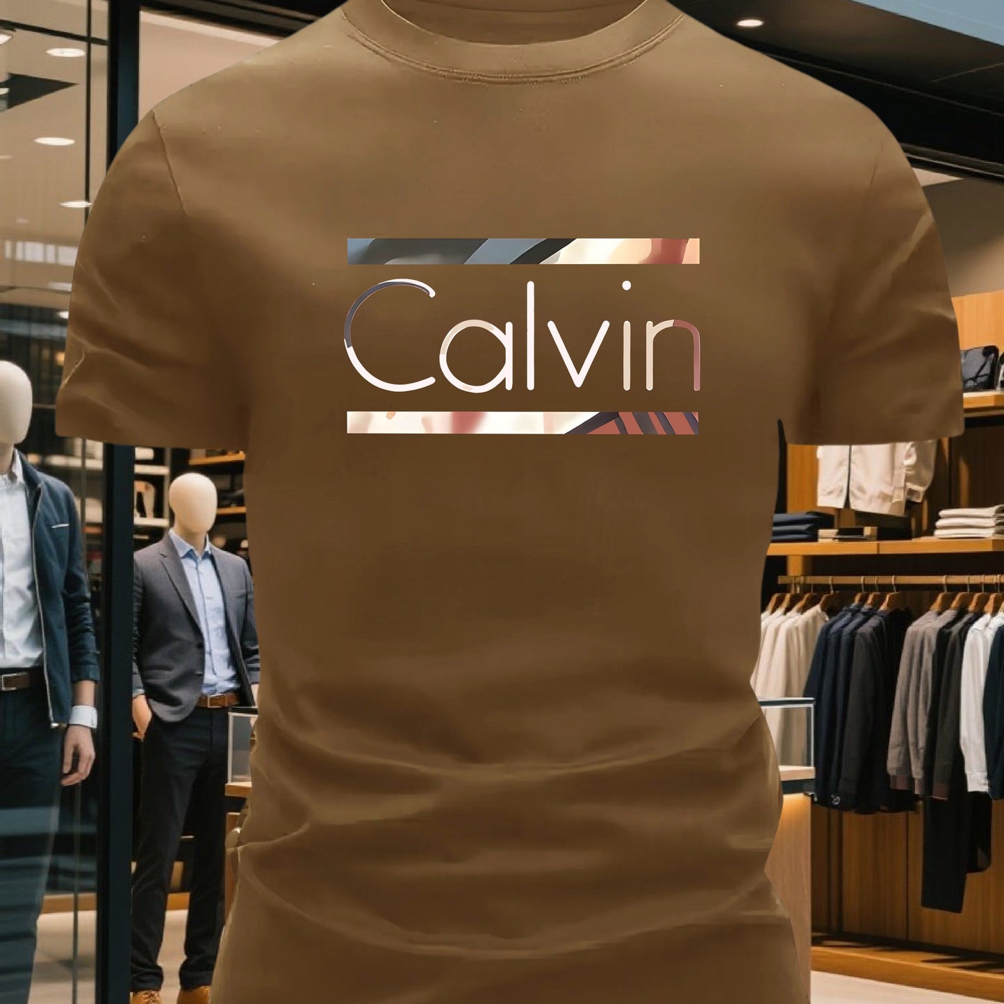 Men'S Bright Pink CALVI Graphic T-Shirt - Soft Breathable 100% Cotton Crewneck Tee, Everyday Casual Shirt for Office, Outings Gym - Minimalist Modern Top, Comfortable Clothing, Stylish Letter Print, Durable Fabric, Short Sl
