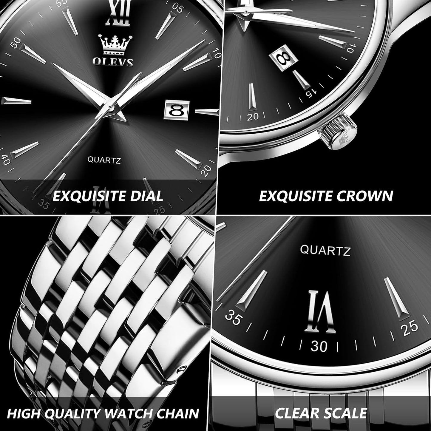 OLEVS Men's Classic Silver Stainless Steel Roman Watch