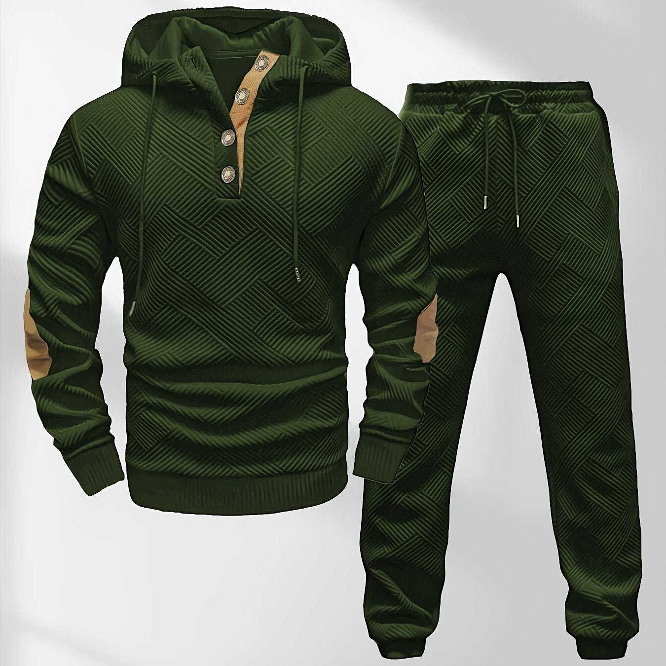Men's Casual Fashion Set Knit Jacquard Hoodie and Pants 2pcs Set