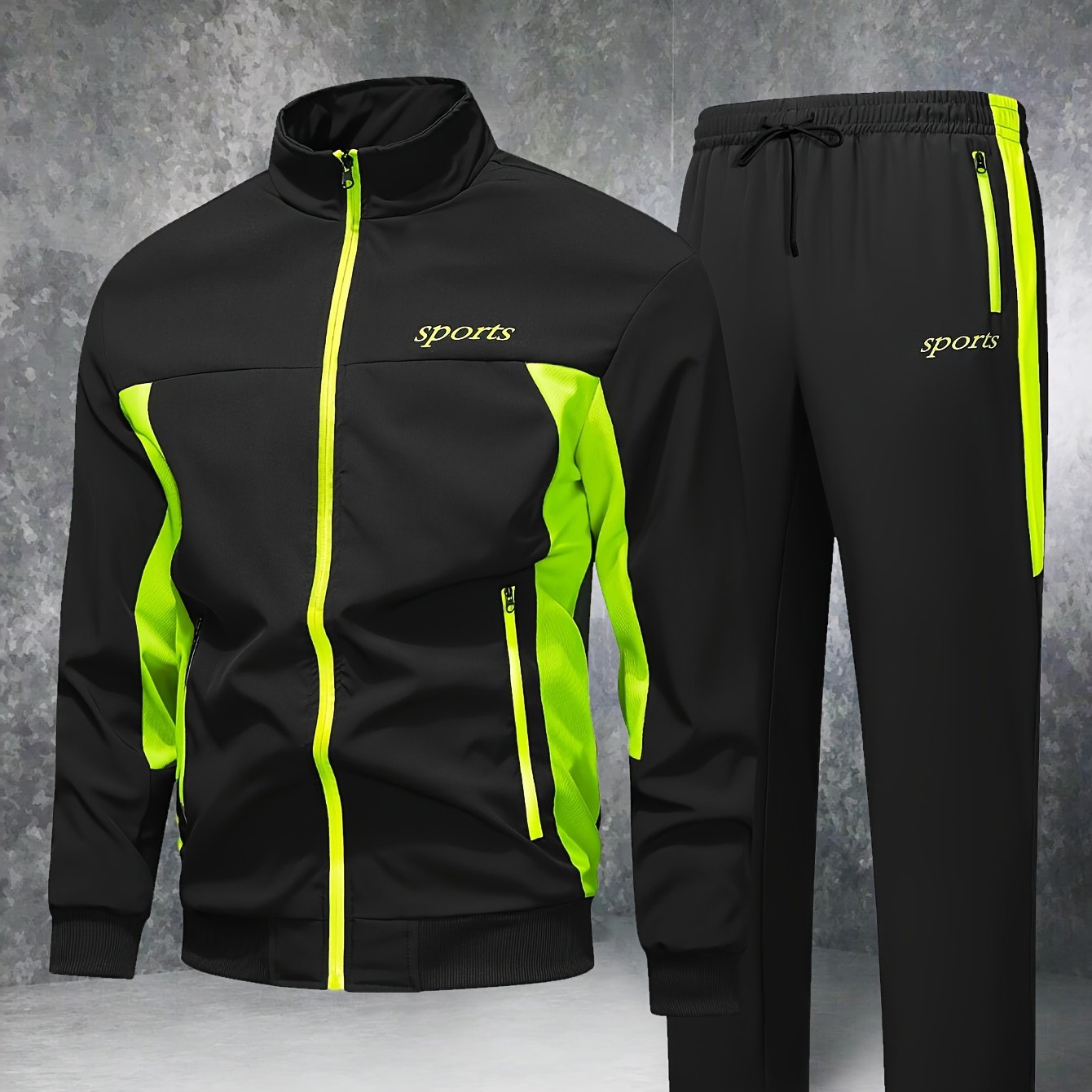Men'S Casual Patchwork Athletic Suit Comfortable And Good Wear Coat And Long Pants Tracksuit