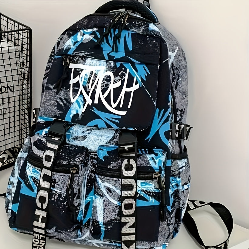 Spacious, Stylish Graffiti-Style Large Capacity Backpack for College & High School Students - Durable Nylon, Casual Fashion