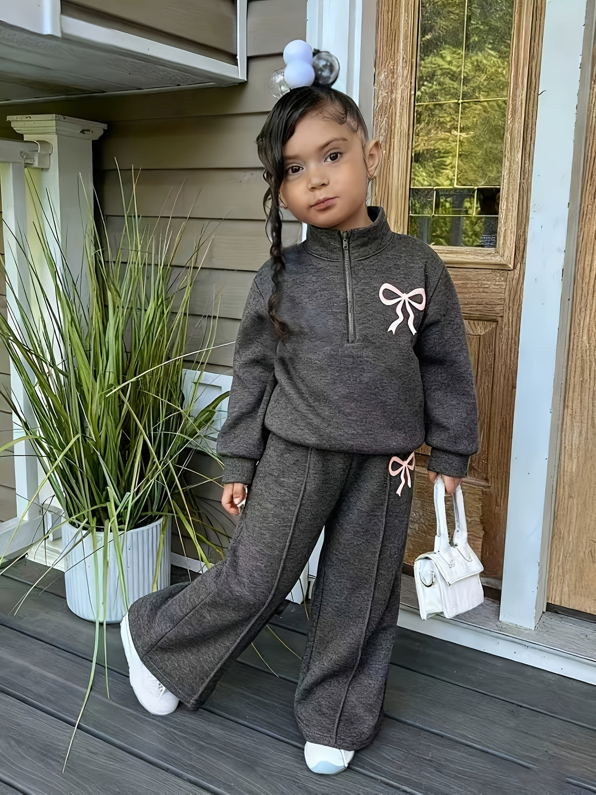 Baby Girl Two-Piece Fleece Hoodie and Pants Set for Fall/Winter - ayq
