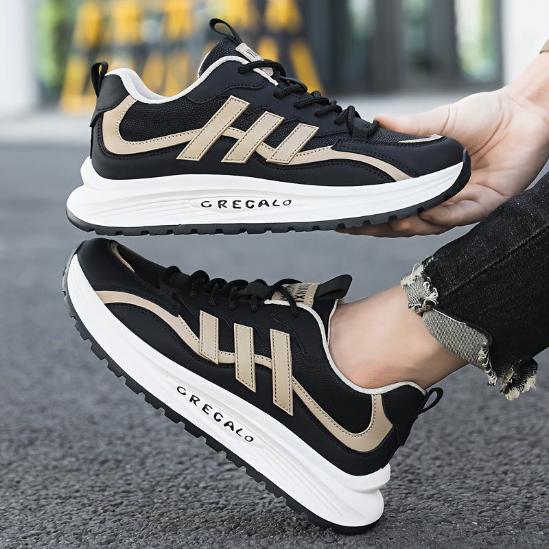 1 Pair of Men's Casual Sneakers, Comfortable Slip-Resistant, Black Beige Low-Top Shoes for Casual Attire, Trendy Street Style with Fabric Lining and Durable PVC Sole