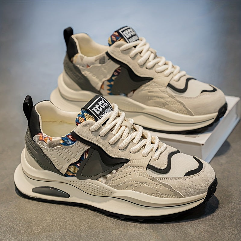 Men's Lightweight Casual Sneakers - Breathable PU Upper, Cushioned PVC Sole, Lace-Up Low-Top Design for Streetwear Outdoor Comfort - All-Season Versatile Shoes, Everyday Footwear, Sleek Athletic Design, Fabric Lined Interio