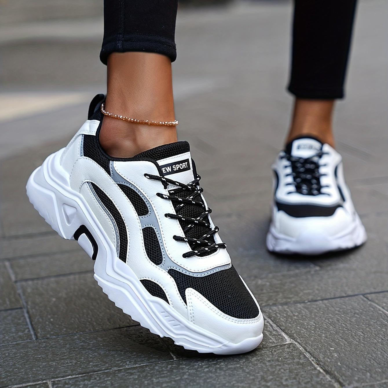 Women's Fashionable Platform Chunky Sneakers, Lace Up Breathable Running Shoes, Thick Bottom Outdoor Casual Dad Shoes