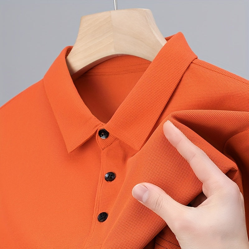 Men's Solid Short Sleeve And Lapel Collar Henley Shirt, Casual And Comfy Sports Tops For Summer Golf Wear And Outdoors Activities