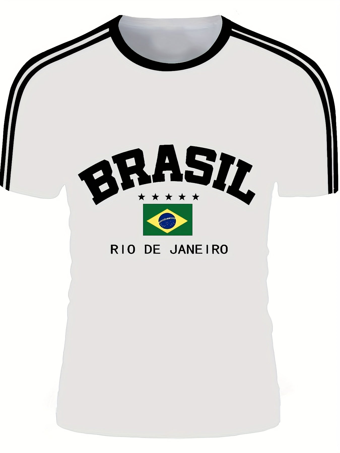 Men'S Casual Short-Sleeve T-Shirt with 3D Digital Printing, Round Neck, Brazilian Style, Made of Slightly Stretchy Polyester Knit Fabric, Suitable for Summer Outdoor Activities And Everyday Wear.