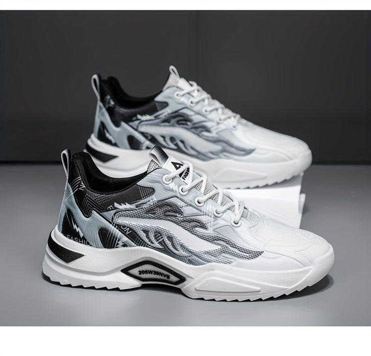 Men's Sneakers - Lightweight Cushioned Platform Sneakers with Lace-Up Closure, Non-Slip PVC Sole - Breathable Gym, Running, Casual Shoes in Grey/Black colorway - for Everyday Light Hiking, Gym Shoes