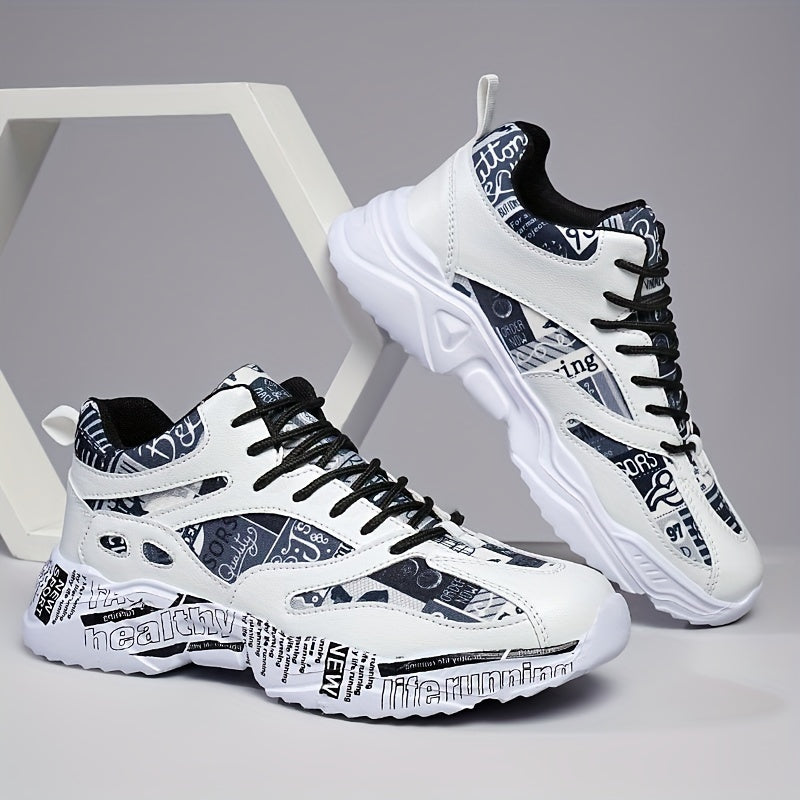 Men'S Women'S Graffiti Couple Sneakers, All-Season Lightweight Cushioned Running Shoes, Stability Pronation, Cartoon Pattern, MD Sole, EVA Insole, Polyurethane Upper, Fabric Lining