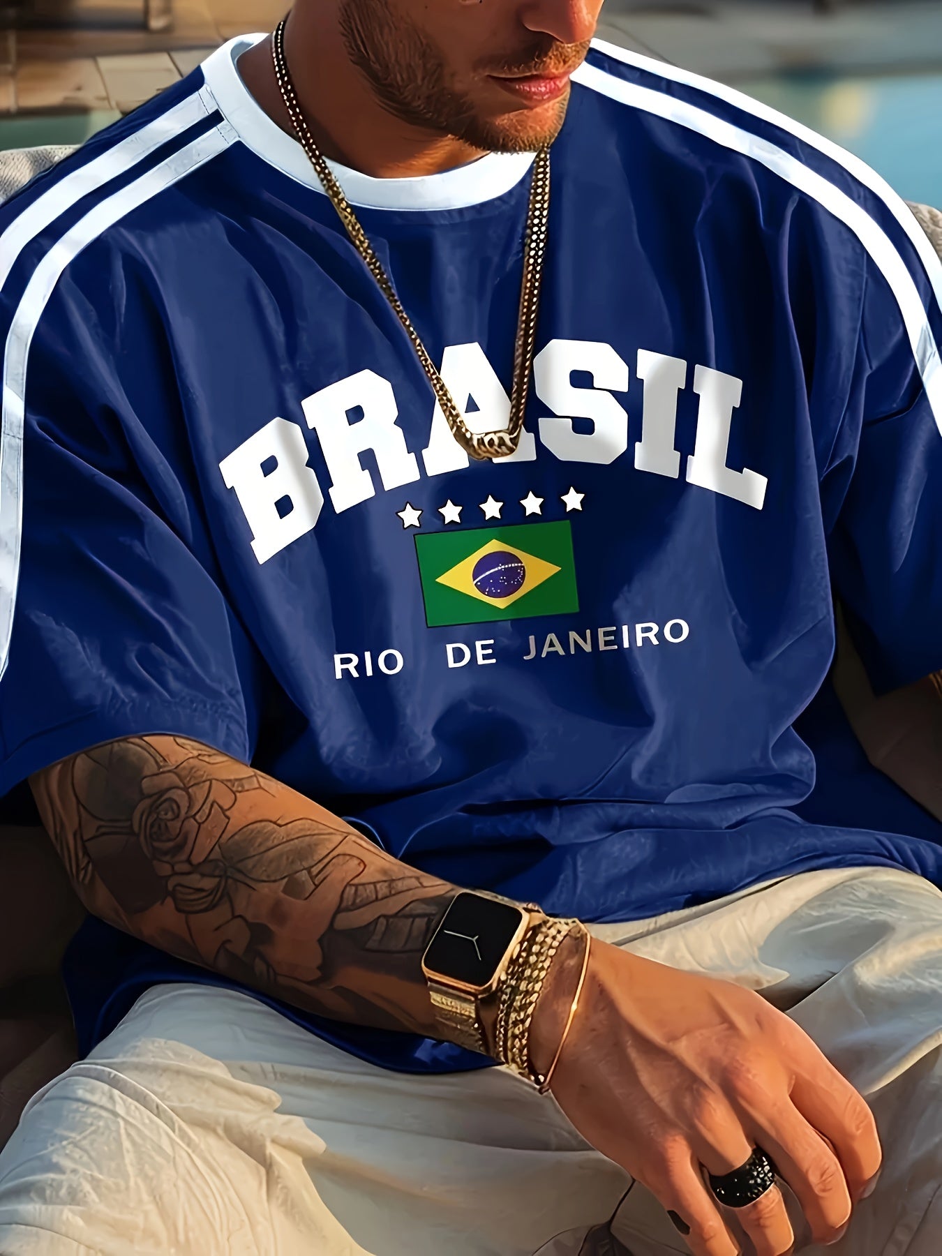 Men'S Casual Short-Sleeve T-Shirt with 3D Digital Printing, Round Neck, Brazilian Style, Made of Slightly Stretchy Polyester Knit Fabric, Suitable for Summer Outdoor Activities And Everyday Wear.