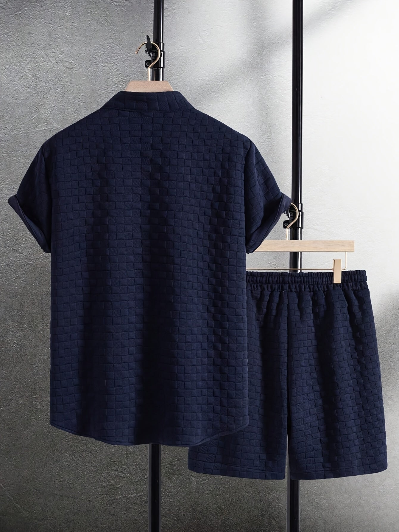Men'S Casual Short Sleeve Button-Up Shirt & Shorts Set - Solid Black, Breathable Polyester Blend, Regular Fit for Summer, Everyday Comfort, Casual Summer Wear | Buttonup Shirt | Polyester Blend