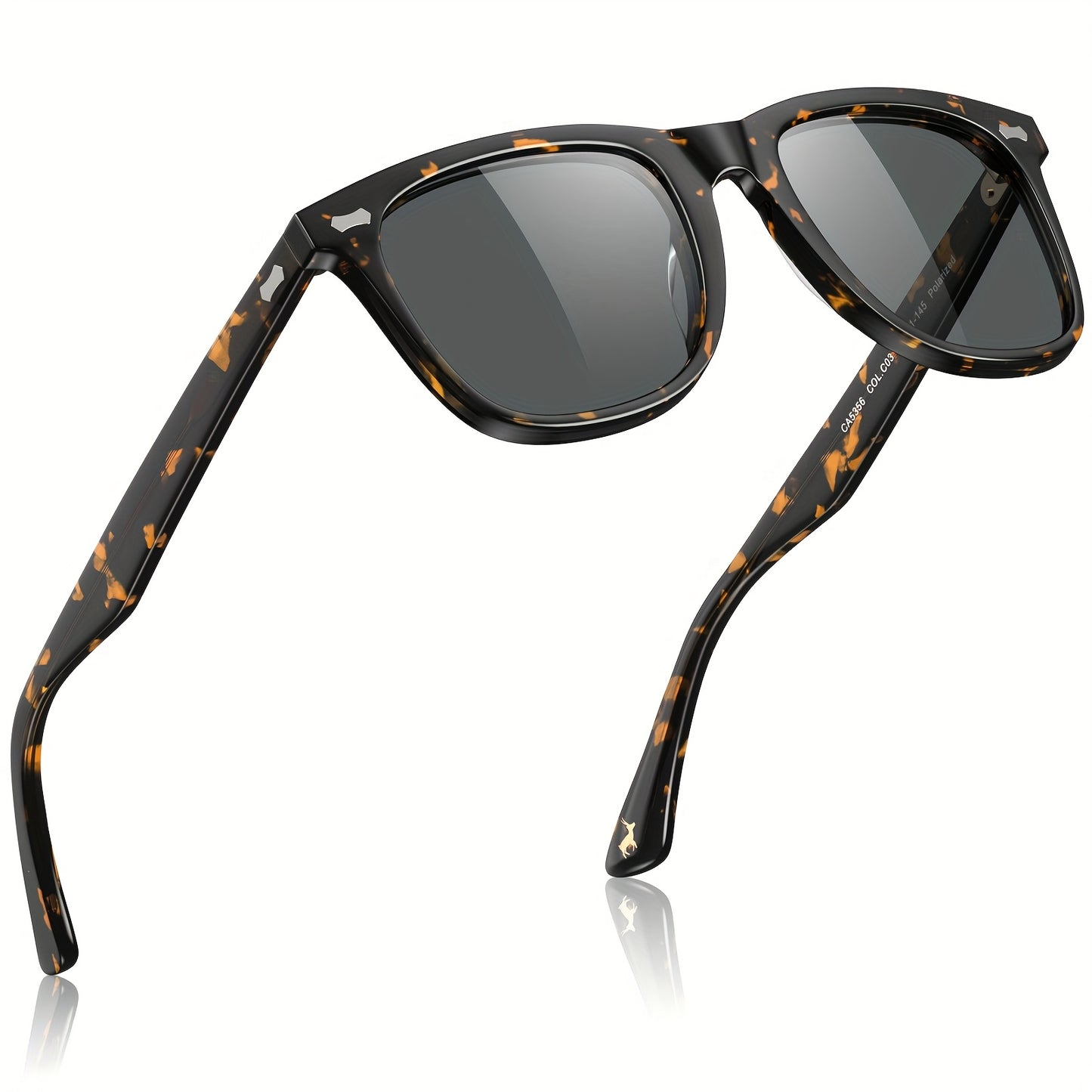 CARFIA Square Polarized Glasses For Men UV400 Protection Retro Acetate Italian Hand-crafted Driving Shades