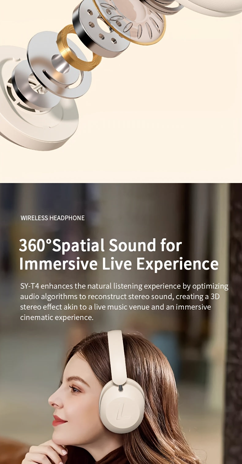 Wireless Headset with Pressure Relief Design, Bass Boost Built-in Microphone, Telescopic and Rotatable Flat Design, Auxiliary TF Mode for Gaming and Sports Use, Wireless Sports Earbuds, Office and Travel Compatible, Powerful