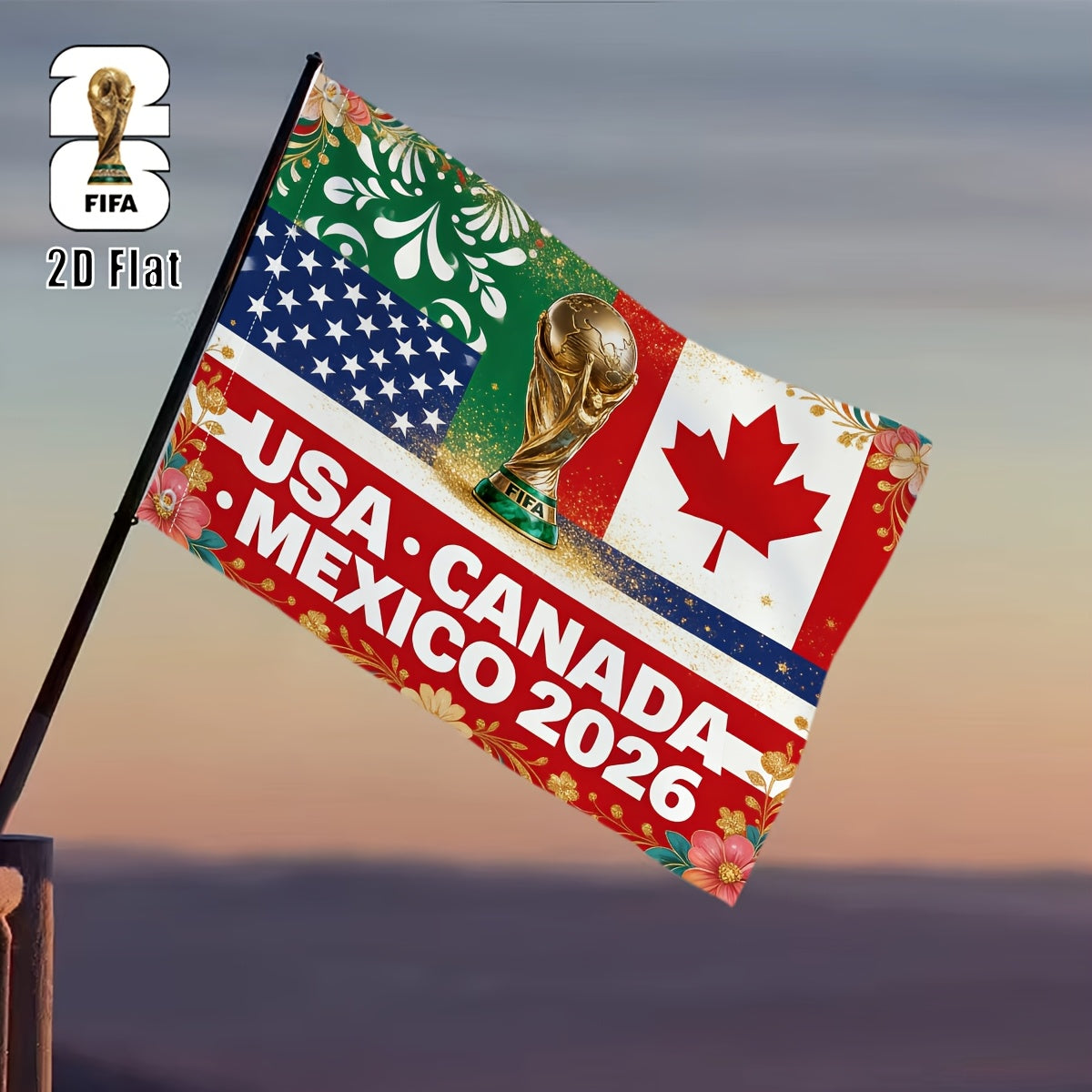 FIFA World Cup 2026 USA-Canada-Mexico Linen Flag for Outdoor Decor