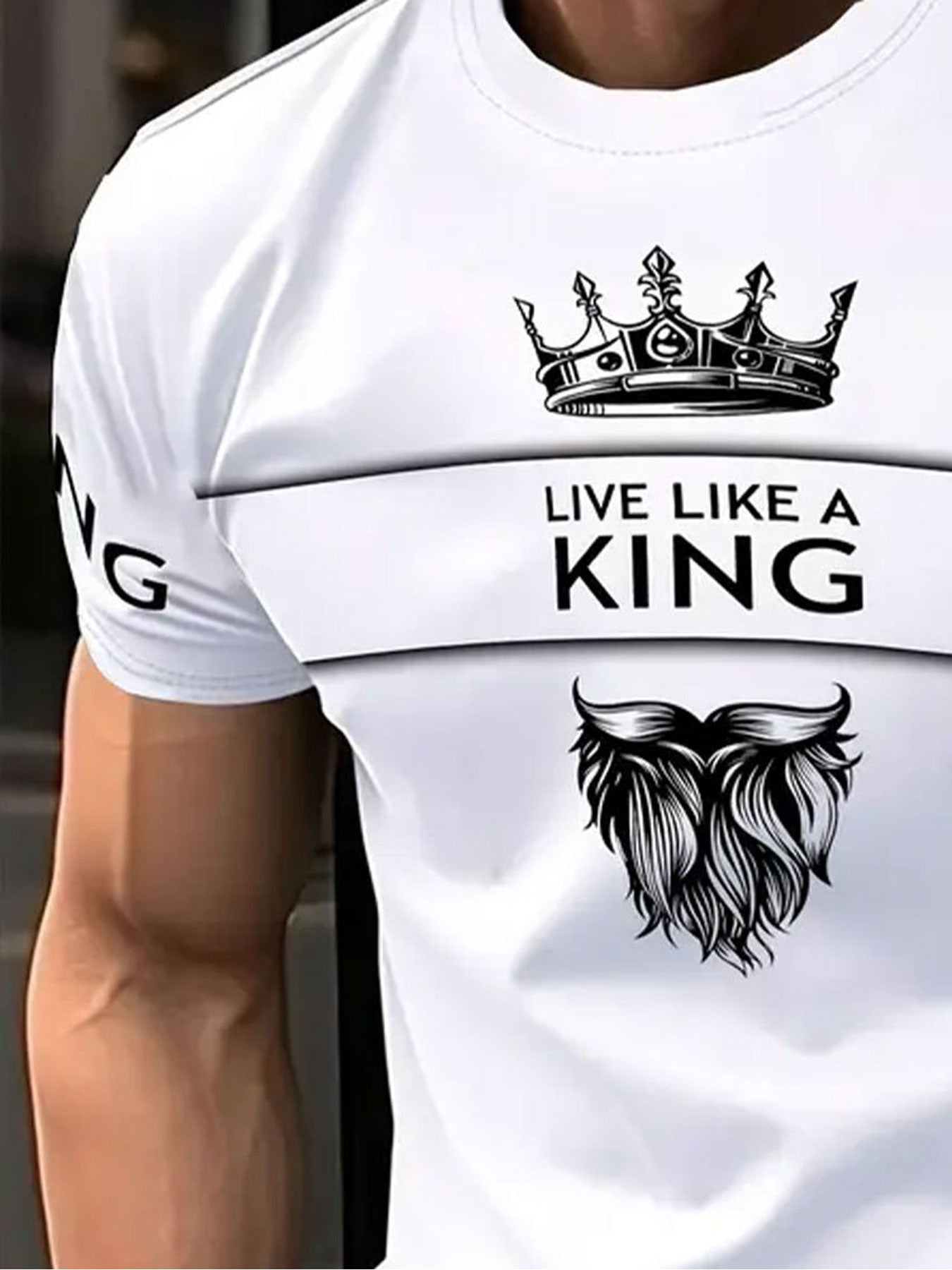 Men'S Casual Short Sleeve T-Shirt - Breathable Summer Tee with Crown Wings Graphic, Regular Fit Round Neck, Lightweight Comfort for Casual Attire, Comfortable Clothing Stylish Casualwear Breathable Fabric