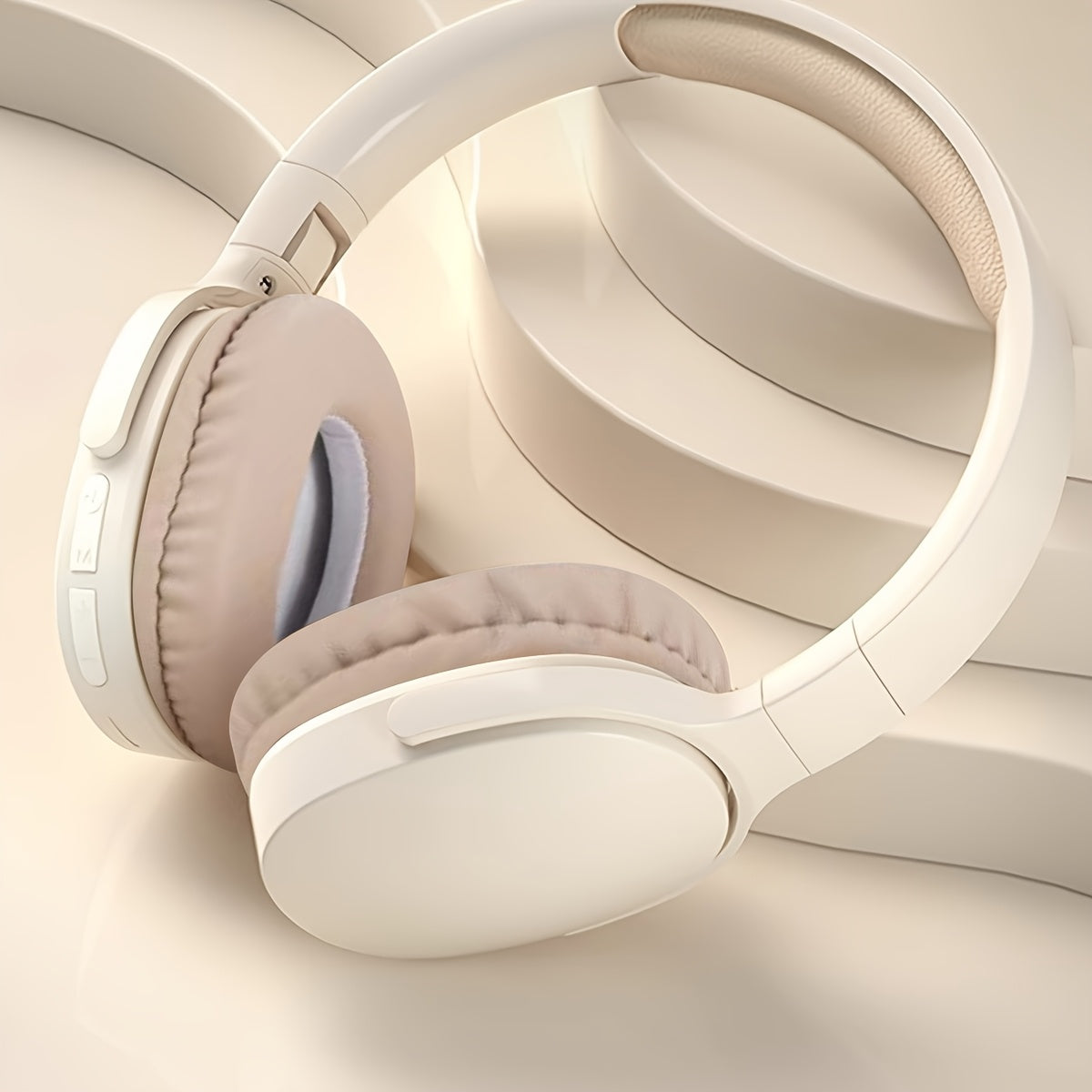 Beige Wireless Headphones, High Fidelity Stereo Sound, Foldable Design, Suitable for Travel and Sports, Compatible with Mobile Phones, Button Volume Control, USB Type-C Charging, Rechargeable Lithium Polymer Battery, Non-Wate