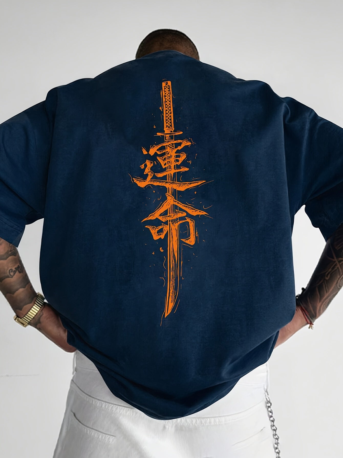 Men'S Japanese Samurai Sword Graphic T-Shirt - Casual Loose Fit Crew Neck, Short Sleeve Tee with Red Stylized Japanese Katanas Design, Breathable Polyester for Spring Summer Outdoor Wear