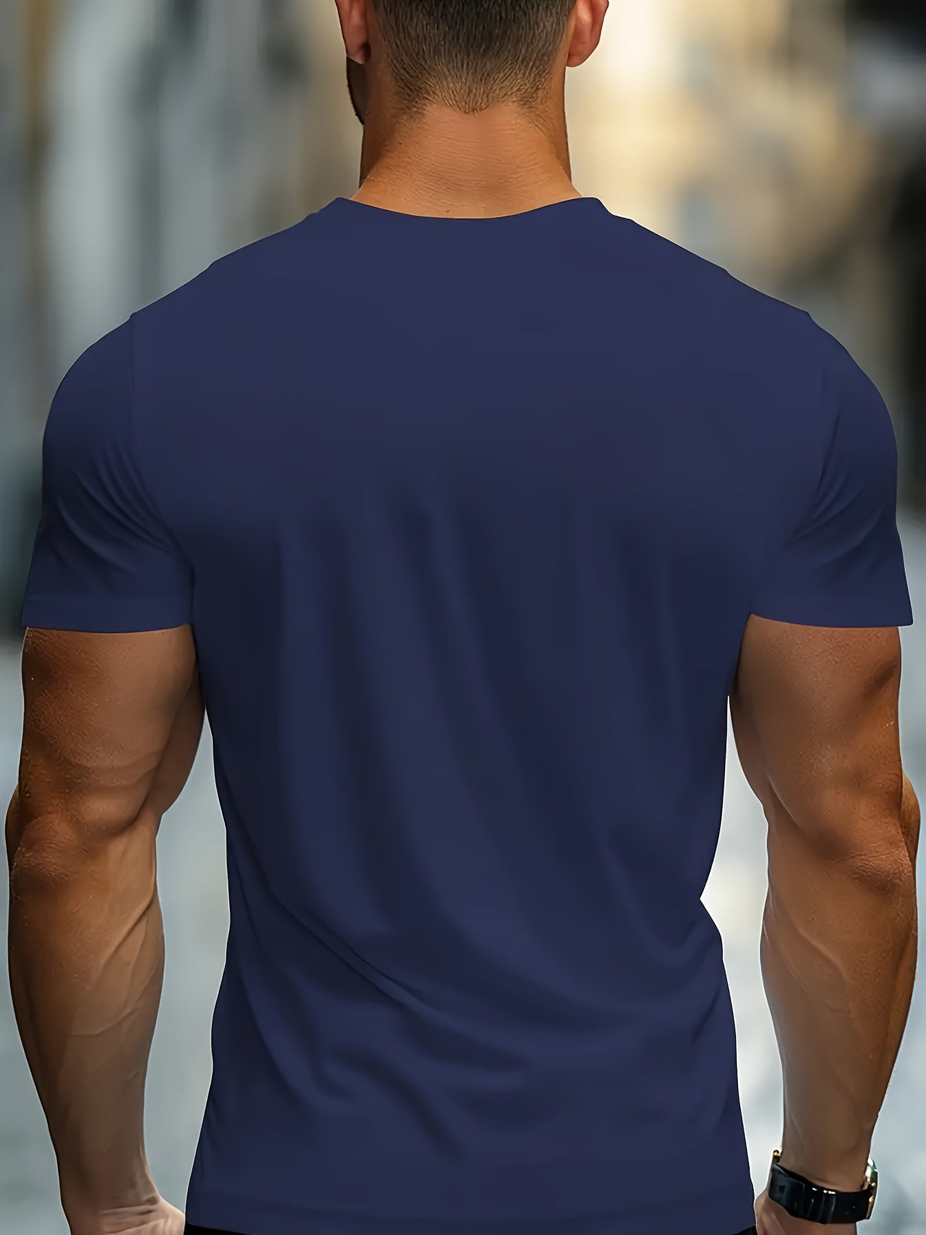 1pc Men'S Casual Cotton Blend T-Shirt with Letter Print, Round Neck, Regular Fit for Summer - Black, Navy, Red