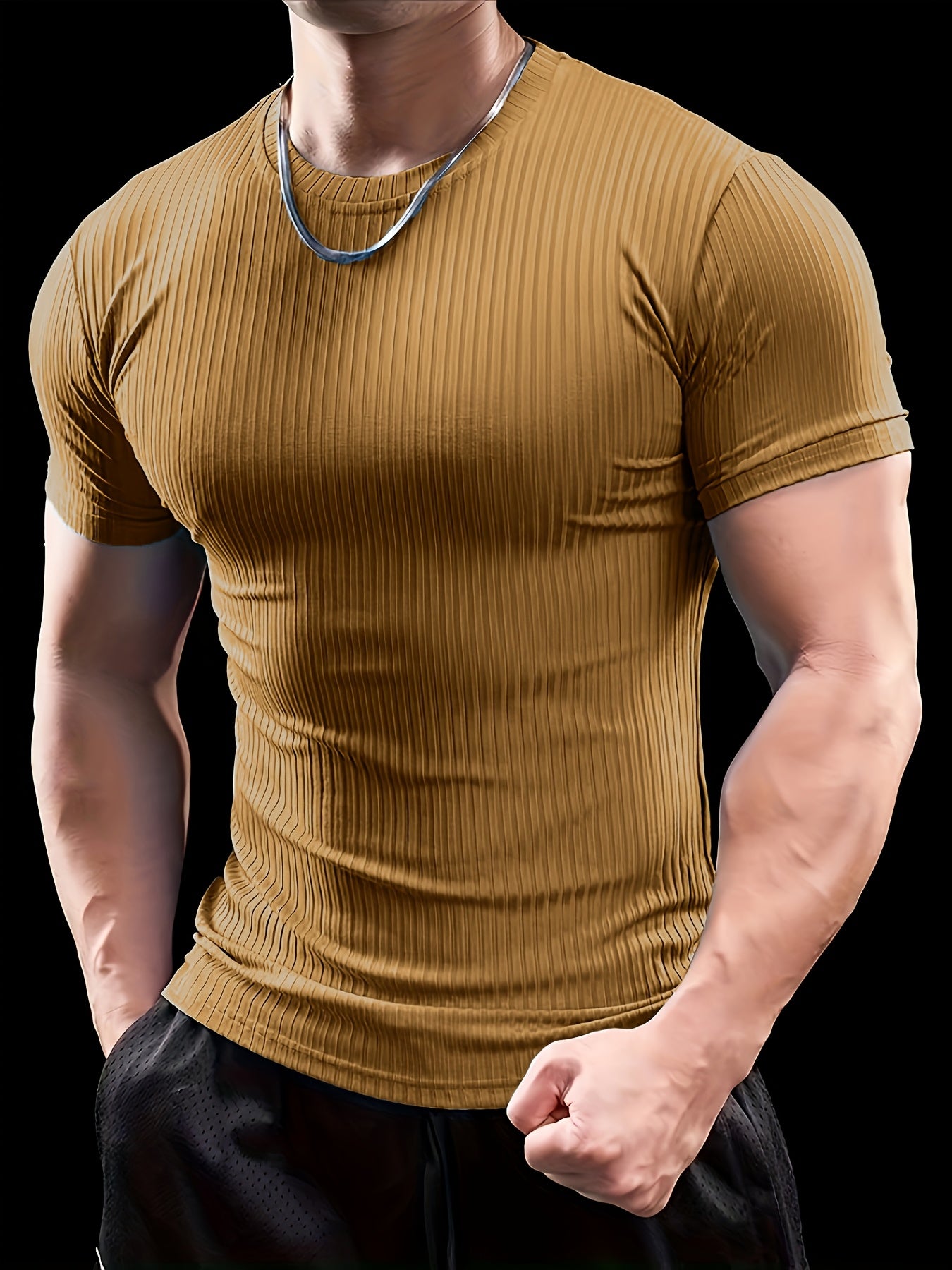 Men's Stretch Fit Short Sleeve T-Shirt - Breathable, Comfortable Polyester Blend, Solid Blue, Crew Neck, Casual Sporty Style for Spring/Summer