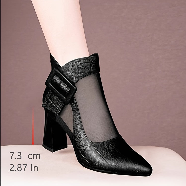 Women'S Pointed Toe Chunky Heel Pumps - Breathable Mesh Back Zipper Closure, Synthetic Cover Upper Rubber Sole, Black Summer Casual Formal Dress Shoes for Office, Weddings, Parties, High Heel Boots, Wedding Guest Shoes, Cri