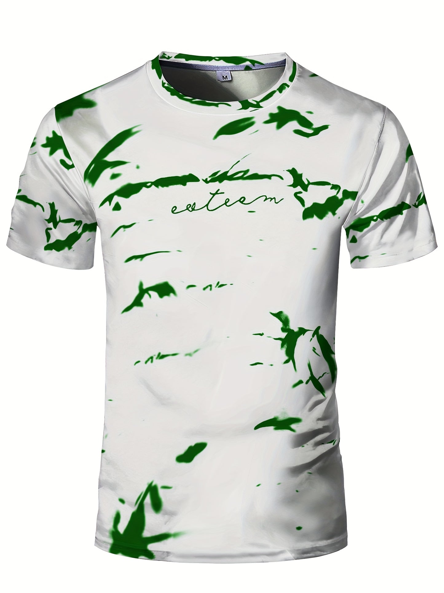 Men's High-Elasticity Anti-Tear Graffiti T-Shirt - Black White Geometric Print, Tight-Fit Athletic Top for Gym, Running, Yoga Casual Summer Wear, Gym Clothes, Highelastic Polyester, Short Sleeve Design