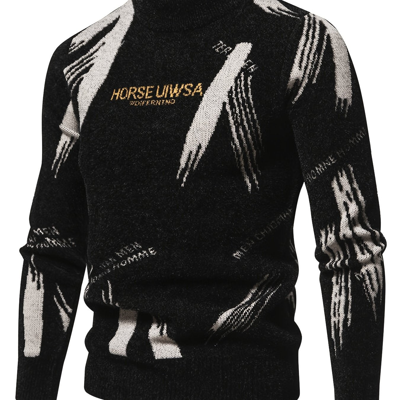 Men'S Casual Sweater | Crew Neck, Medium Stretch, Alphabet Jacquard Pattern, Perfect for Fall/Winter