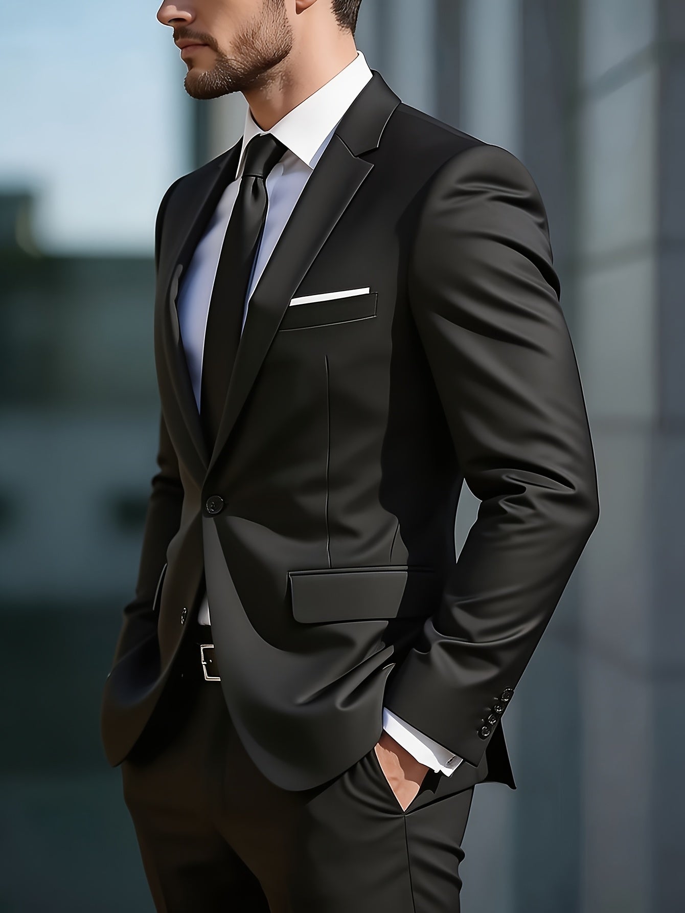 Men's Slim Fit Two-Button Suit Set with Notch Lapel