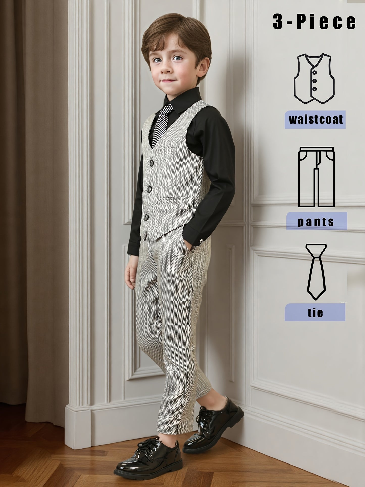 Boys' Gentleman Vest Set with Pants and Tie for Special Occasions